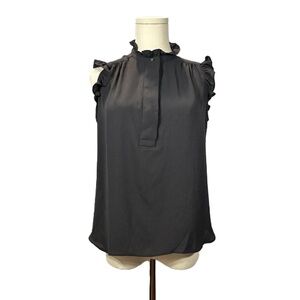 NWT LOFT Steel Ruffle Short Sleeve High Neck Button Blouse Womens Petite Small